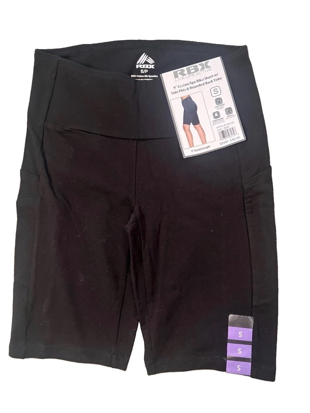 RBX Black 9" High Waist Bike Shorts with Pockets S